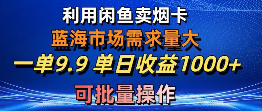 利用咸鱼卖烟卡，蓝海市场需求量大，一单9.9单日收益1000+，可批量操作-廉价云资源网
