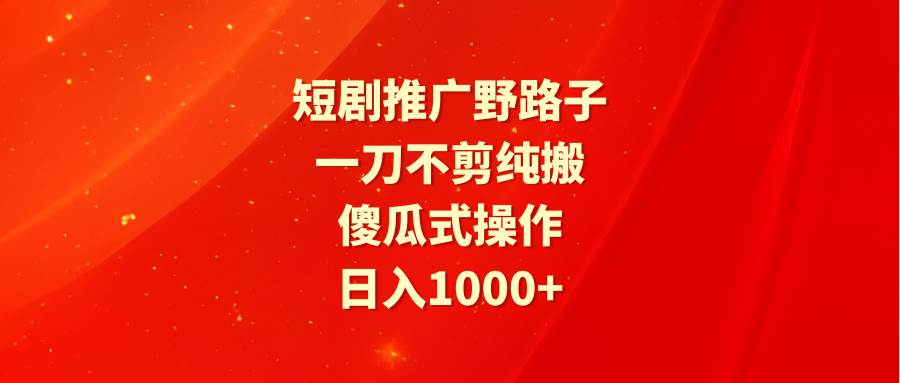 短剧推广野路子，一刀不剪纯搬运，傻瓜式操作，日入1000+-廉价云资源网