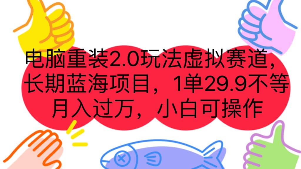 电脑重装2.0玩法虚拟赛道，长期蓝海项目 一单29.9不等 月入过万 小白可操作-廉价云资源网