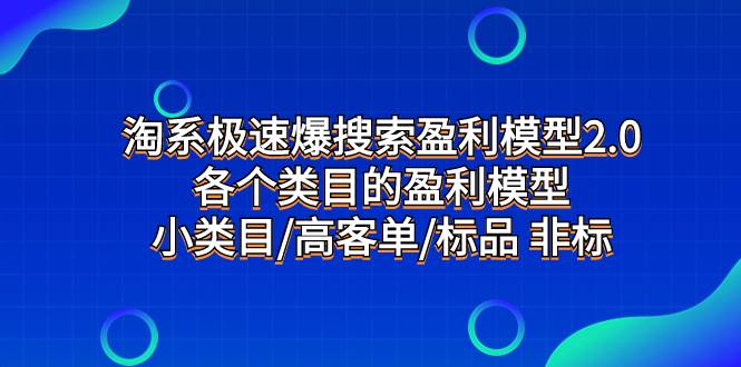 淘系极速爆搜索盈利模型2.0，各个类目的盈利模型，小类目/高客单/标品 非标-廉价云资源网