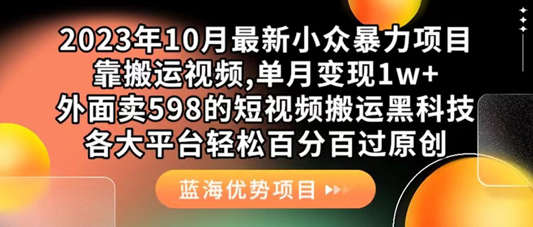 外面卖598的10月最新短视频搬运黑科技，各大平台百分百过原创 靠搬运月入1w-廉价云资源网