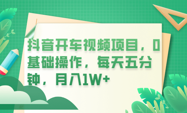 抖音开车视频项目，0基础操作，每天五分钟，月入1W+-廉价云资源网