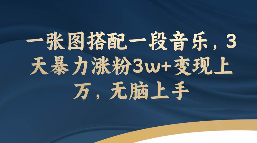 一张图搭配一段音乐，3天暴力涨粉3w+变现上万，无脑上手-廉价云资源网