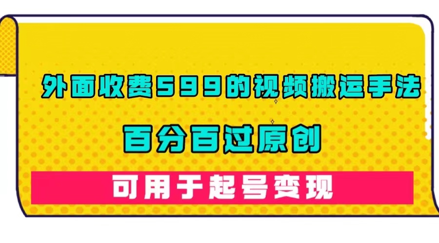 外面收费599的视频搬运手法，百分百过原创，可用起号变现-廉价云资源网