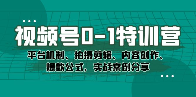 视频号0-1特训营：平台机制、拍摄剪辑、内容创作、爆款公式，实战案例分享-廉价云资源网
