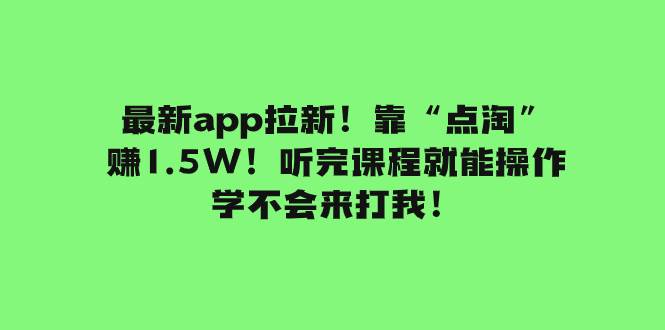 最新app拉新！靠“点淘”赚1.5W！听完课程就能操作！学不会来打我！-廉价云资源网