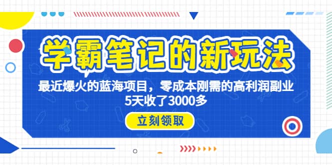 学霸笔记新玩法，最近爆火的蓝海项目，0成本高利润副业，5天收了3000多-廉价云资源网