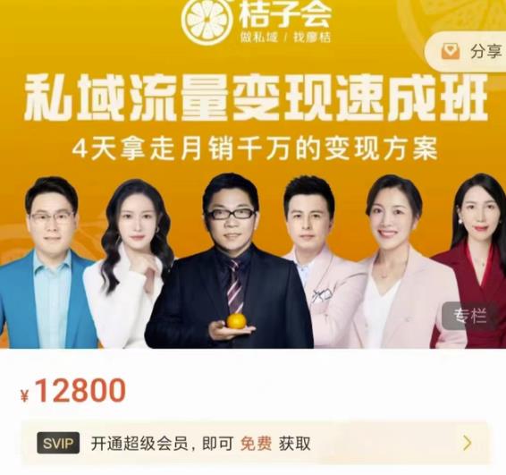 桔子会·私域流量变现速成班，4天拿走月销千万的变现方案 价值12800元-廉价云资源网