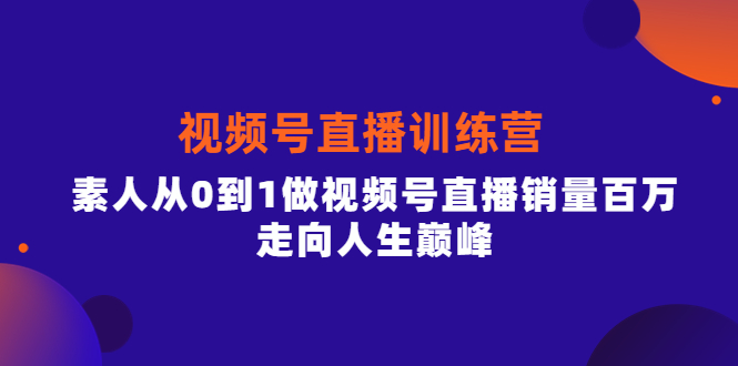 视频号直播训练营，素人从0到1做视频号直播销量百万，走向人生巅峰-廉价云资源网
