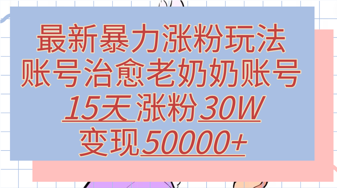 最新暴力涨粉玩法，治愈老奶奶账号，15天涨粉30W，变现50000+【揭秘】-廉价云资源网