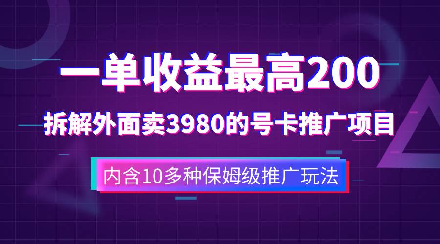 一单收益200+拆解外面卖3980手机号卡推广项目（内含10多种保姆级推广玩法）-廉价云资源网