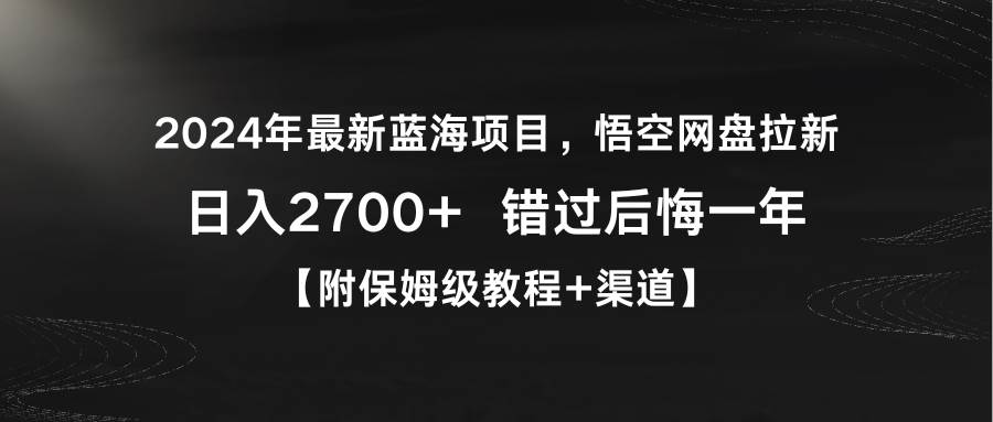 2024年最新蓝海项目，悟空网盘拉新，日入2700+错过后悔一年【附保姆级教…-廉价云资源网