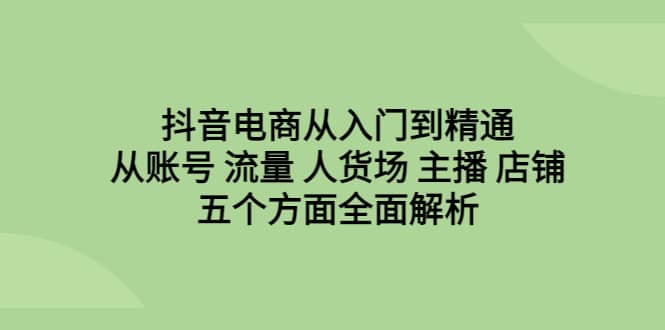 抖音电商从入门到精通，从账号 流量 人货场 主播 店铺五个方面全面解析-廉价云资源网