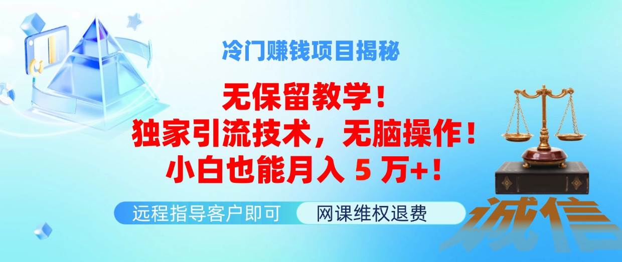 冷门赚钱项目无保留教学！独家引流技术，无脑操作！小白也能月入5万+！-廉价云资源网