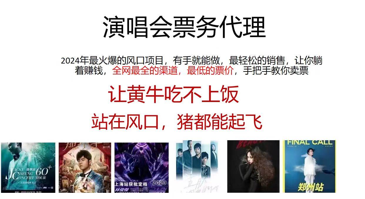 演唱会全网最低票务代理，小白一分钟上手，手把手教你卖票，日入2000+…-廉价云资源网