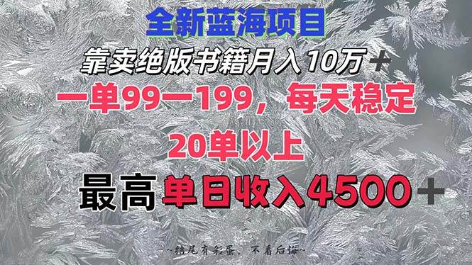 靠卖绝版书籍月入10W+,一单99-199，一天平均20单以上，最高收益日入4500+-廉价云资源网