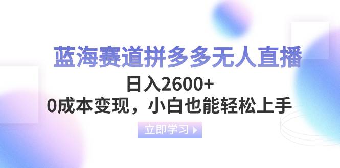 蓝海赛道拼多多无人直播，日入2600+，0成本变现，小白也能轻松上手-廉价云资源网