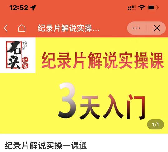 石头纪实·纪录片解说实操课，3天入门，快速掌握纪录片解说视频制作-廉价云资源网