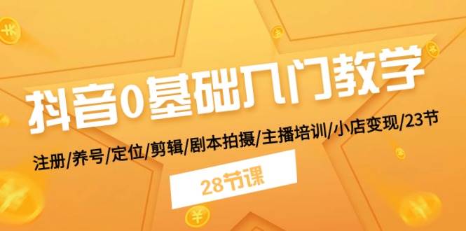 抖音0基础入门教学 注册/养号/定位/剪辑/剧本拍摄/主播培训/小店变现/28节-廉价云资源网