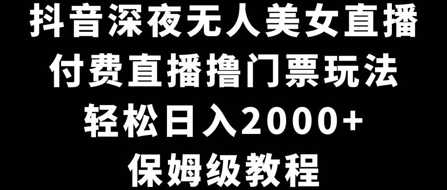 抖音深夜无人美女直播，付费直播撸门票玩法，轻松日入2000+，保姆级教程-廉价云资源网
