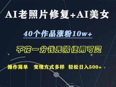AI老照片修复+AI美女玩发  40个作品涨粉10w+  不花一分钱使用可灵  操作简单  变现方式多样话   轻松日去500+-廉价云资源网