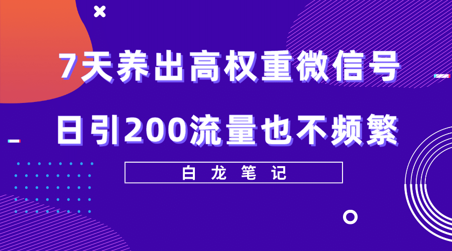 7天养出高权重微信号，日引200流量也不频繁，方法价值3680元-廉价云资源网