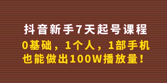 抖音新手7天起号课程：0基础，1个人，1部手机，也能做出100W播放量-廉价云资源网