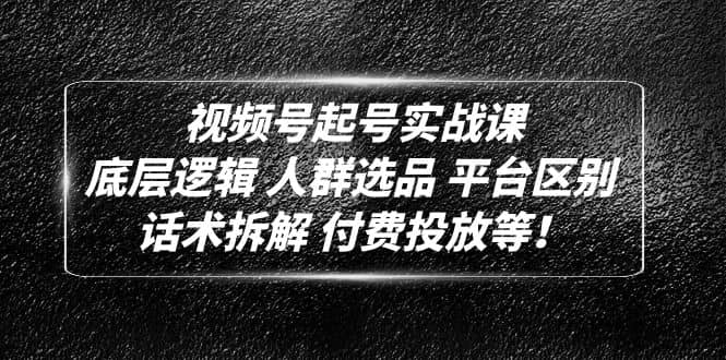 视频号起号实战课：底层逻辑 人群选品 平台区别 话术拆解 付费投放等-廉价云资源网