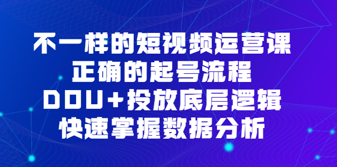 不一样的短视频运营课，正确的起号流程，DOU+投放底层逻辑，快速掌握数据分析-廉价云资源网