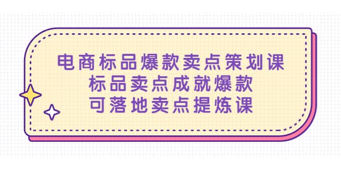 电商标品爆款卖点策划课，标品卖点成就爆款，可落地卖点提炼课-廉价云资源网