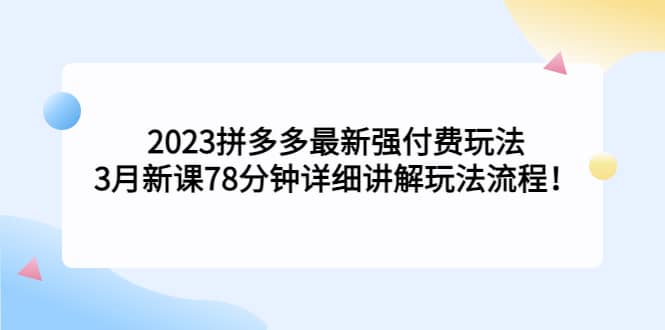2023拼多多最新强付费玩法，3月新课78分钟详细讲解玩法流程-廉价云资源网