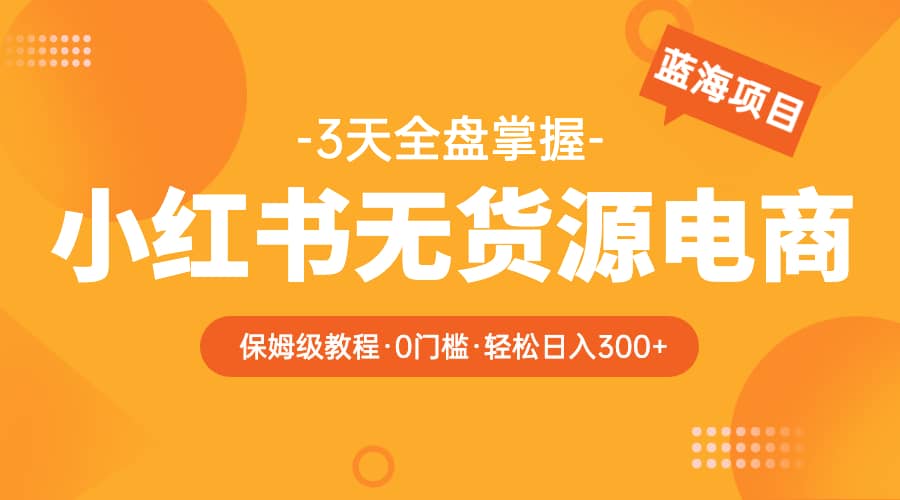 2023小红书无货源电商【保姆级教程从0到日入300】爆单3W-廉价云资源网