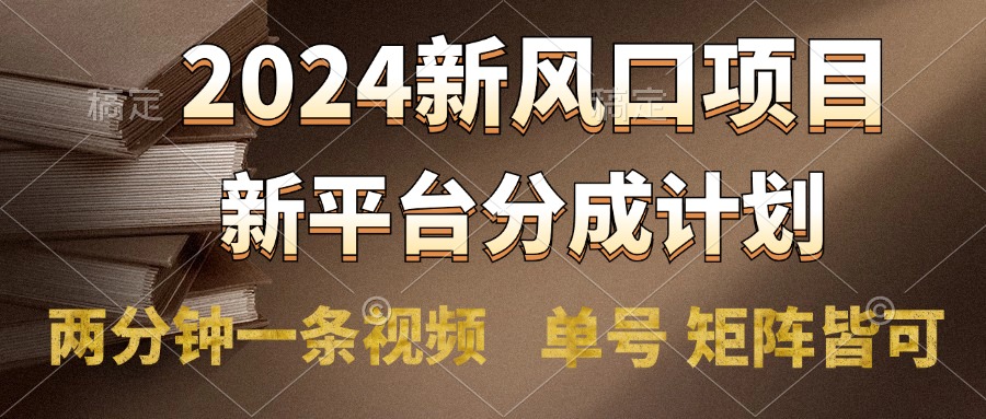 2024风口项目，新平台分成计划，两分钟一条视频，单号轻松上手月入9000+-廉价云资源网
