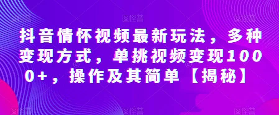 抖音情怀视频最新玩法，多种变现方式，单挑视频变现1000+，操作及其简单【揭秘】-廉价云资源网