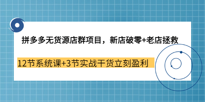 拼多多无货源店群项目，新店破零+老店拯救 12节系统课+3节实战干货立刻盈利-廉价云资源网