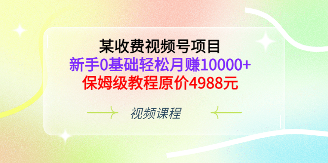 某收费视频号项目，新手0基础轻松月赚10000+，保姆级教程原价4988元-廉价云资源网