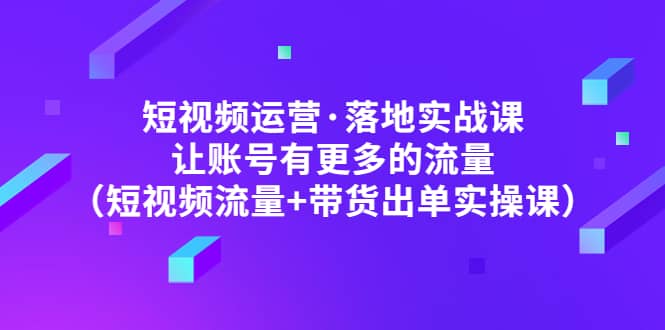 短视频运营·落地实战课 让账号有更多的流量（短视频流量+带货出单实操）-廉价云资源网