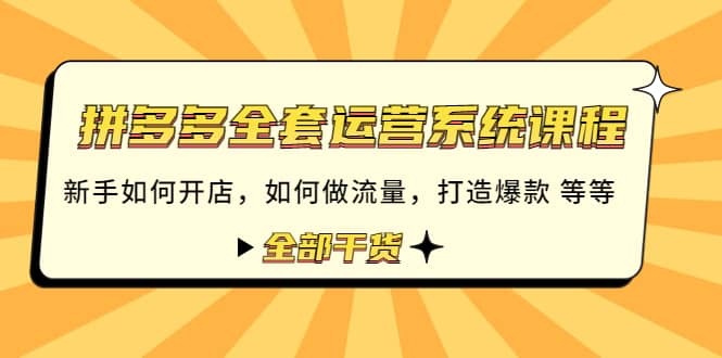 拼多多全套运营系统课程：新手如何开店 如何做流量 打造爆款 等等 全部干货-廉价云资源网