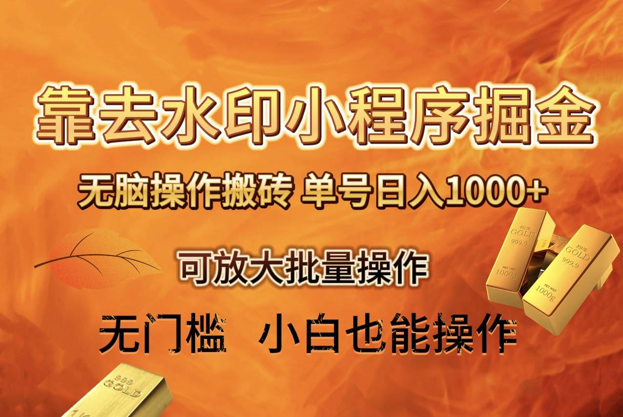 去水印小程序+拼多多 无脑搬砖 ，单号日入1000+ 保姆级教程 可放大批量操作-廉价云资源网