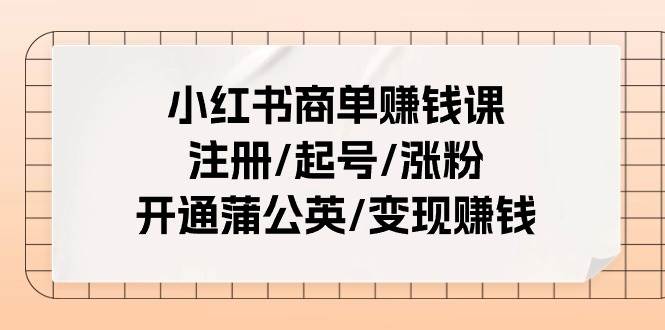小红书商单赚钱课：注册/起号/涨粉/开通蒲公英/变现赚钱（25节课）-廉价云资源网