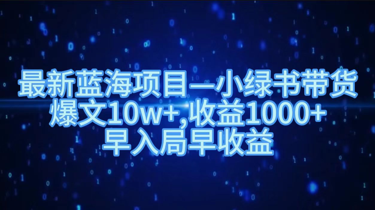最新蓝海项目小绿书带货，爆文10w＋，收益1000＋，早入局早获益！！-廉价云资源网