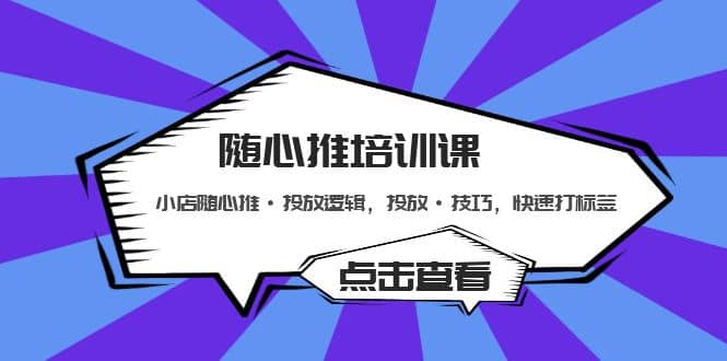 随心推培训课：小店随心推·投放逻辑，投放·技巧，快速打标签-廉价云资源网
