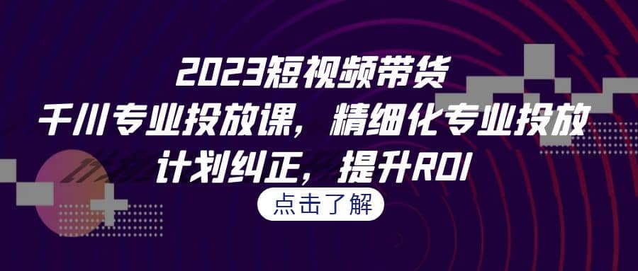 2023短视频带货-千川专业投放课，精细化专业投放，计划纠正，提升ROI-廉价云资源网
