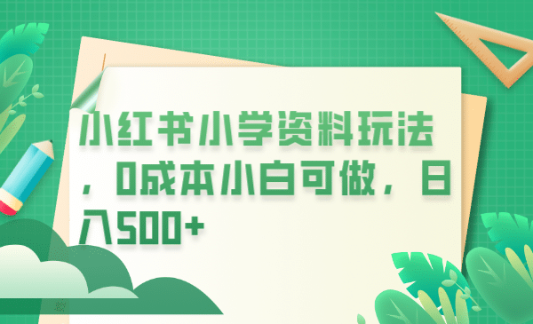 小红书小学资料玩法，0成本小白可做日入500+（教程+资料）-廉价云资源网