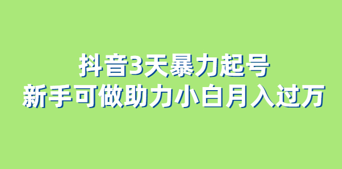 抖音3天暴力起号新手可做助力小白月入过万-廉价云资源网