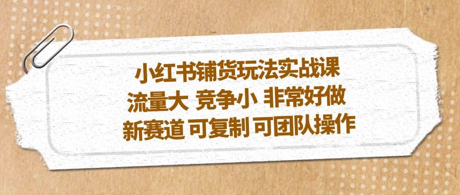 小红书铺货玩法实战课，流量大 竞争小 非常好做 新赛道 可复制 可团队操作-廉价云资源网