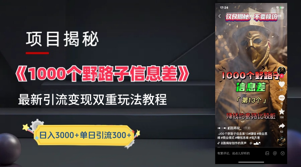 最新一千个野路子信息差玩法教程如何变现＋引流的玩法具体拆解！！！-廉价云资源网