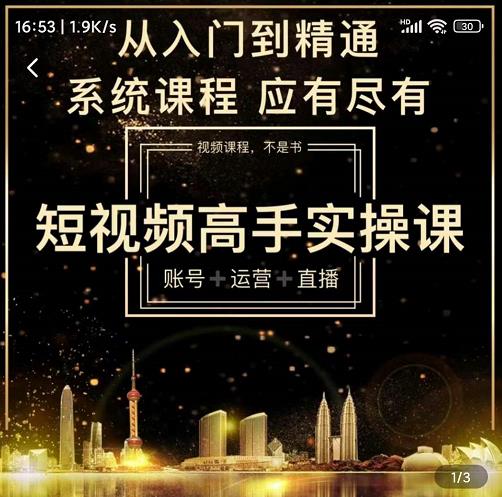 短视频高手实操课：账号+运营+直播，从入门到精通，系统课程，应有尽-廉价云资源网