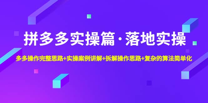拼多多实操篇·落地实操 完整思路+实操案例+拆解操作思路+复杂的算法简单化-廉价云资源网