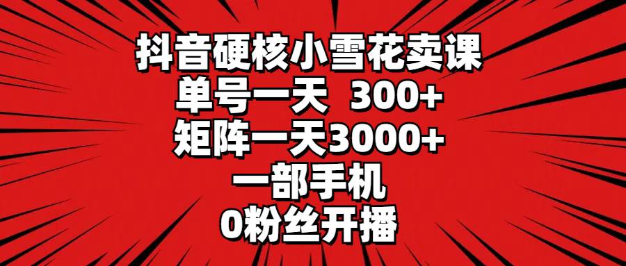 抖音硬核小雪花卖课，单号一天300+，矩阵一天3000+，一部手机0粉丝开播-廉价云资源网
